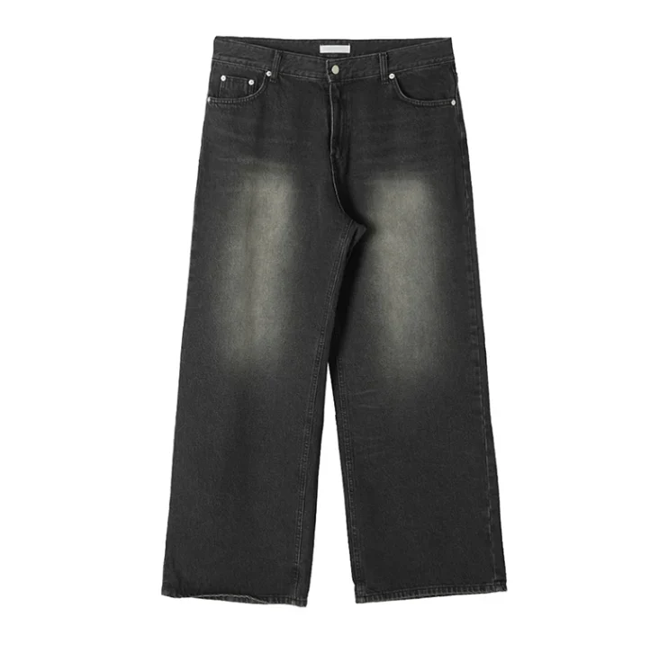 WASHED BLACK WIDE STRAIGHT DENIM JEANS - Image 2