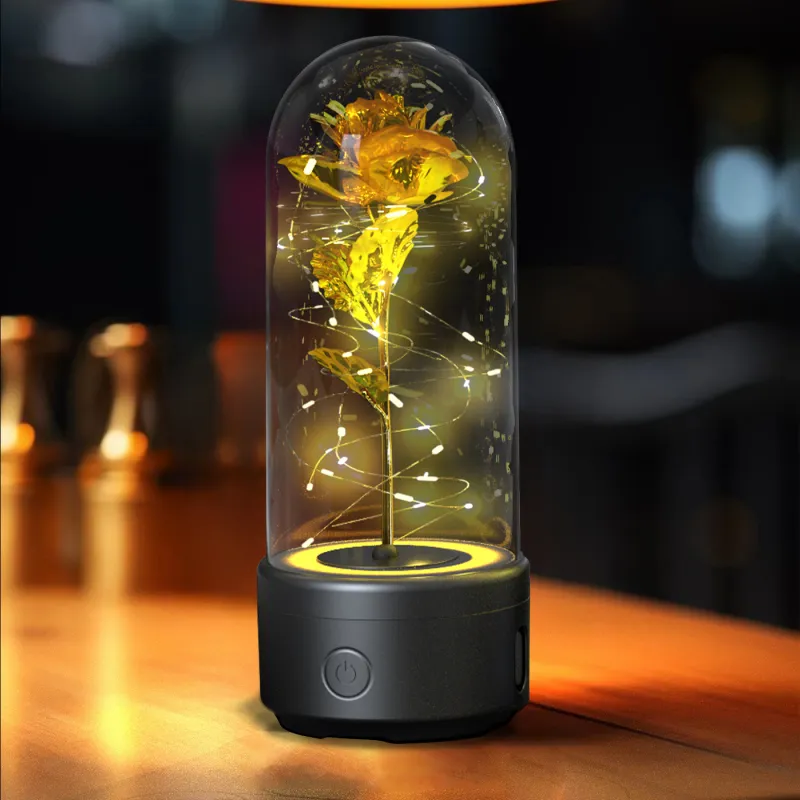Creative 2 In 1 Rose Flowers LED Light And Bluetooth-compatible Speaker Valentine's Day Gift Rose Luminous Night Light Ornament In Glass Cover - Image 7